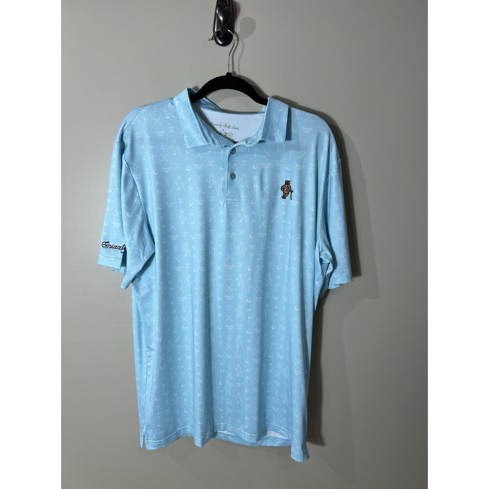 Grizzly Golf Lane Polo Shirt Size XL Aqua Blue Embroidered Bear